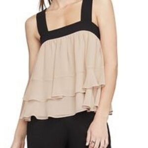 Elegant Black and Tan Layered Women's Top